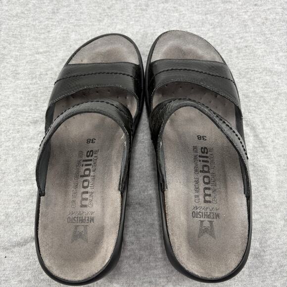 Mephisto Mobils Sandal 38/7.5-8 Air Relax Slip On Wedge Slide Black Leather - Picture 12 of 12